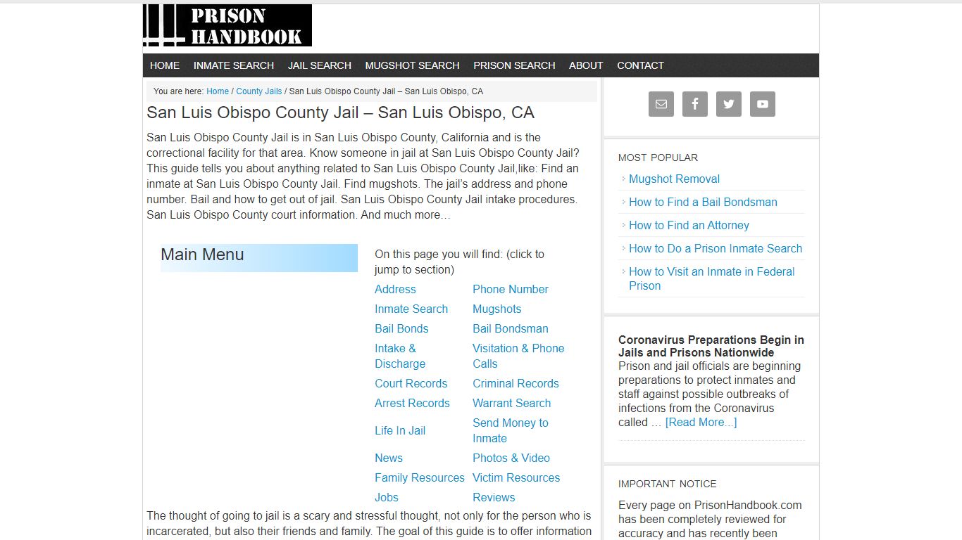 San Luis Obispo County Jail – San Luis Obispo, CA - Prison Handbook