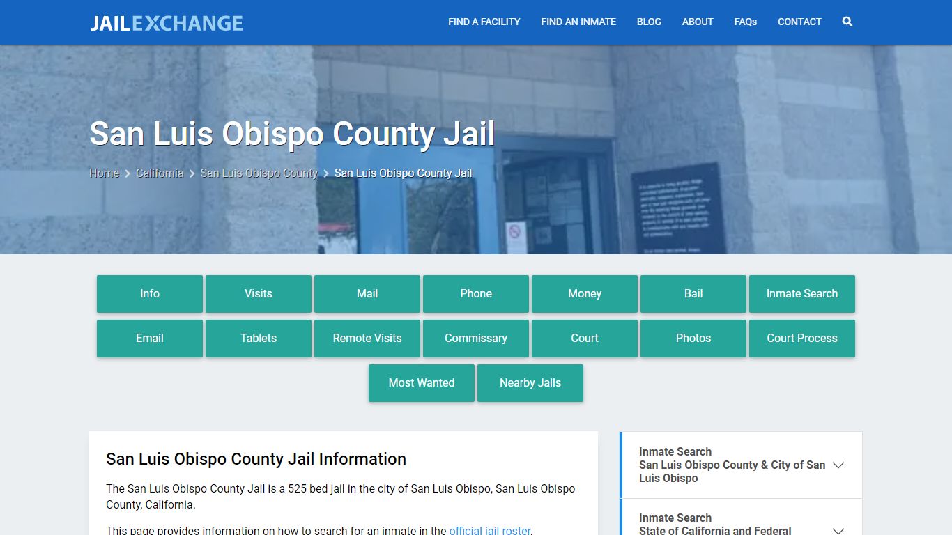 San Luis Obispo County Jail, CA Inmate Search, Information